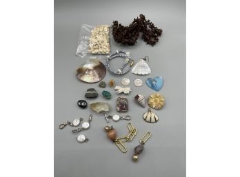 Fun Lot Of Natural, Vintage Repurposing Items, Pieces, Pendants, Shells, Stones, Findings