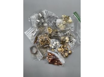 Nice Odd Lot Gold Tone Metal Jewelry Making Supplies, Settings, Beads, Pendants, Earring Backs