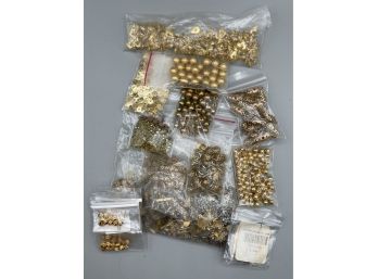 Huge Lot Gold Tone Findings, Beads, Necklace Parts, Spacer Beads, Filigree Findings, Chains, Variety Bags