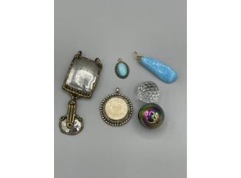 Vintage Variety Lot Of Jewelry Findings, Pendants, Crystal Ball, Melody Ball