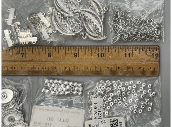 Large Lot Of Jewelry Making Supplies In Silver Tone Metal NOS