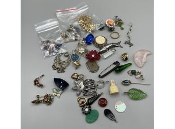 Large Lot Of Misc. Found Objects, Bits, Pieces, Parts Of Jewelry, Charms, Pendants For Repurposing