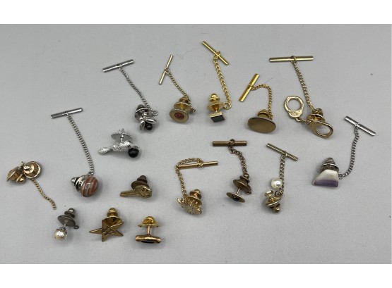Large Lot Of Tie Tacks - Stones, Bowling, Pearl, Hand Cuffs, Star, Etc
