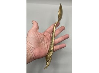 Vintage Brass Chinese? Serpent Scaled Creature Large Spoon.  Very Nicely Designed.  11' Long.