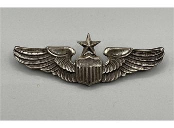 Old Military Senior Aviator Wings - Sterling Silver - 2 Pins On Back - Missing Clasps WW2
