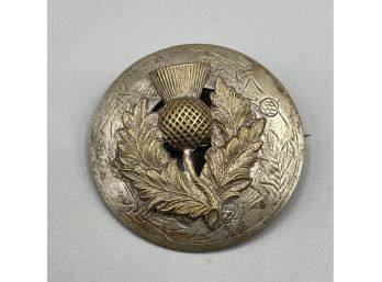 Antique Scottish Thistle Brooch, Kilt Pin, C Clasp, Silver Tone