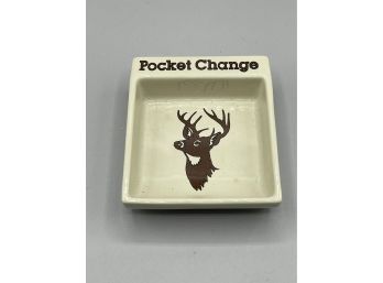 Vintage Ceramic Pocket Change Dish With Buck Head Design
