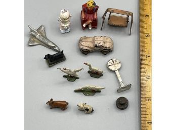 Vintage Cast Iron, Cast Metal Miniature Figures, Objects, Painted, Little, Cute