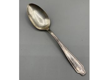 Antique Silver Plate Large Serving Spoon With Engraving, 'Jesus Never Fails'.  Typical Surface Wear.  Wall Co.