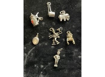 Lot Of Vintage Charms For Charm Bracelet Or Necklace - All Sterling Silver, Some Articulated, All Nice