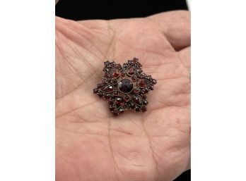 Antique Sterling And Garnet Pin, Italy, Missing One Stone
