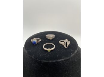 4 Vintage Sterling Rings - Semi Precious Stones - Moonstone, Lapis, Onyx, All Marked