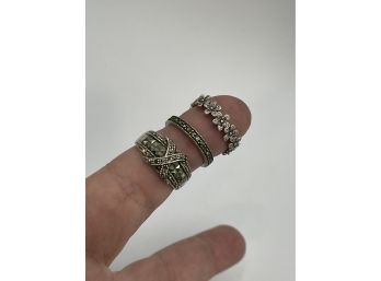 3 Sterling Silver Marcasite Rings - 2 Missing Stones