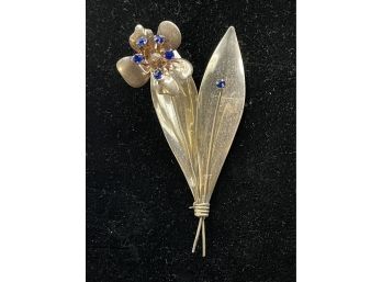 Vintage 1940s Sterling Silver Flower Brooch/pin - Blue Glass Rhinestones, Marked