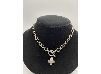 Vintage Sterling Silver Toggle Chain With Cross Pendant .925, 38.2 Grams