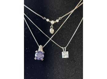 3 Sterling Silver 925 Pendant Necklaces.  Sterling Chains, Sterling Pendants With Stones