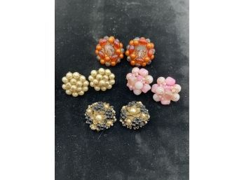 Vintage Cluster Earrings Clip Ons - 4 Pairs - One Pair Is Antique - Or Haskell?