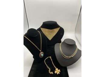 Vintage Necklaces - Mesh Kerchief, 40' Endless Chain, Dogwood Pendant, Faux Southwest Pendant