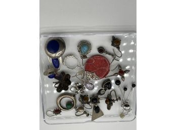 Scrap Lot, 40.9 Grams Repurpose Lot - Sterling Silver, Semi Precious Stones, Single Earrings, Etc
