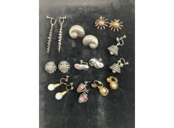 9 Pairs Of Vintage Earrings - Fun Stuff - Dice, Glass Balls, Caged Pearls, Mod, Silver Gold Tone