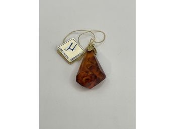 Large Amber Pendant With Original Tag - Chunky Nugget Modernist Pendant - 7 Grams