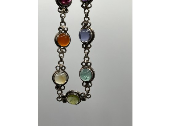 Vintage Sterling Silver Semi-precious Stone Link Bracelets Rainbow Chakra Design - So Pretty!