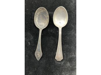 2 Antique Sterling Silver Short Spoons For Serving Dishes, Don't Think They're Baby Spoons