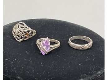 3 Vintage Sterling Silver Rings.  All Marked. 9 Grams.