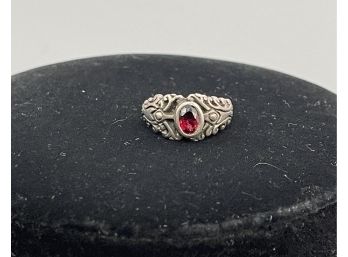 Vintage Sterling Silver Ring With Red Garnet Stone, Nice Design, Size 7