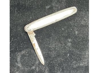 Antique Sterling Silver Folding Pocket Knife - 3 Inches Closed - Beaded Detail - Oldie!