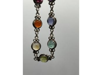 Vintage Sterling Silver Semi-precious Stone Link Bracelets Rainbow Chakra Design - So Pretty!