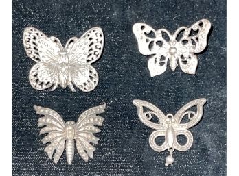 4 Vintage Antique Sterling Silver Butterfly Pins Pendant  - All Marked, One Is Old, Needs Tlc