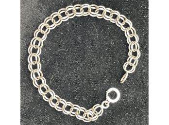 Antique Sterling Silver Charm Bracelet Chain -  Old Clasp - Double Link - 7.5 Inches Long,  1/4 Inch Wide