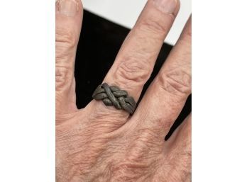 Vintage Puzzle Ring - Size 8, 8.5 - Tarnished Black Sterling Silver - Cool Looking, Well Made - Tight!