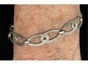 Very Nice Sterling Silver Deco Link Bracelet With Nice Design, Textured Links, Marked