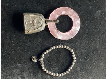 2 Vintage Baby Items -  Rattle And Bracelet, Bother Sterling Silver