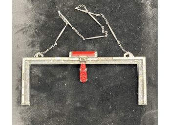 Antique Sterling Silver Purse Frame With Red Glass Rhinestone Foil Back Baguettes Embellished Frame