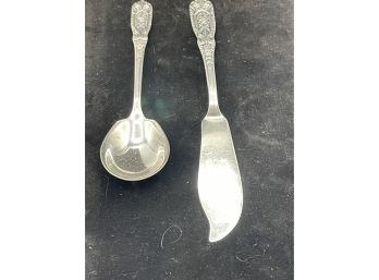 2 Vintage Sterling Silver Tableware Soup Spoon And Butter Knife - Westmoreland Sterling 73 Grams