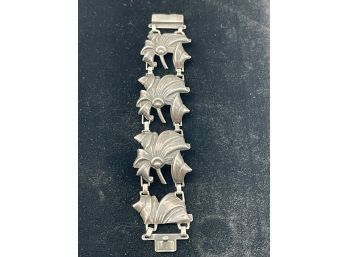 Antique Sterling 925 Wide Flower Link Bracelet, Unsigned, S/M, Nice Design, Free Ship, 120 Lots, Snowhill