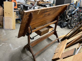 Antique Wooden Drafting Table With Drawer
