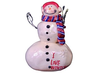 Hand Painted Snowman Sculpture 'I Love Winter'
