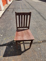 Vintage Antique Wood Dark Red Painted Chair Metal Plates 3'x1'5'x1'5.5'