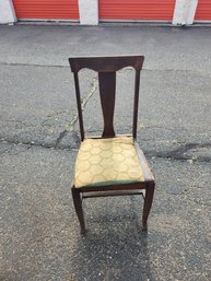 Vintage Antique Wood Wooden Chair Leather Seat And Cushion 3'x1'4'1'7'