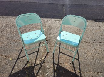 Lot Of Two Robin's Egg Blue Painted Steel Chairs Vintage New Oldstock With Tags!