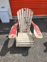 Vintage Antique Hand Painted Red And White Wood Wooden Adirondack Longe Outdoor Shabby Chic Chair