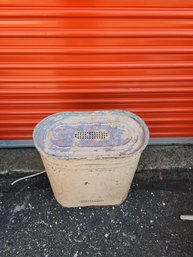 Vintage Antique Painted Metal Waste Basket Bin Garbage Can Hamper
