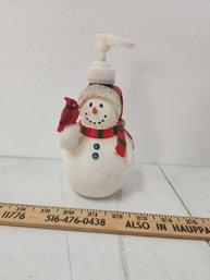 Plastic Resin Soap Dispenser Snowman And Cardinal