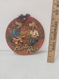 Hand Carved And Pained Plate Puerto Rico Two Men Fighting Roosters