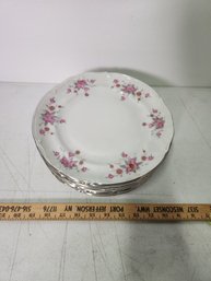 Lot Of 8 Chodziez Dinner Plates China Porcelain Silver Flowers