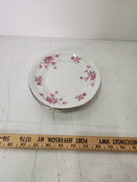 Lot Of 4 Chodziez Dessert Plates China Porcelain Silver Flowers